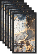 Engineered Wood 8x14 Picture Frame Set of 6, Black Frame for 8 x 14 Inch Picture Poster Photo, Light Weight 8 by 14 Frame with Wood-grain for Wall - 6 Pack/Black/8"x14"