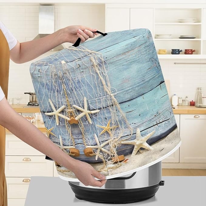 Pressure Cooker Dust-Proof Kitchen Appliance Air Fryer Cover for 6 Quart with Handle and Pockets Keep Kitchen Appliance Clean Coastal Decor, Starfish Blue Wood Grain