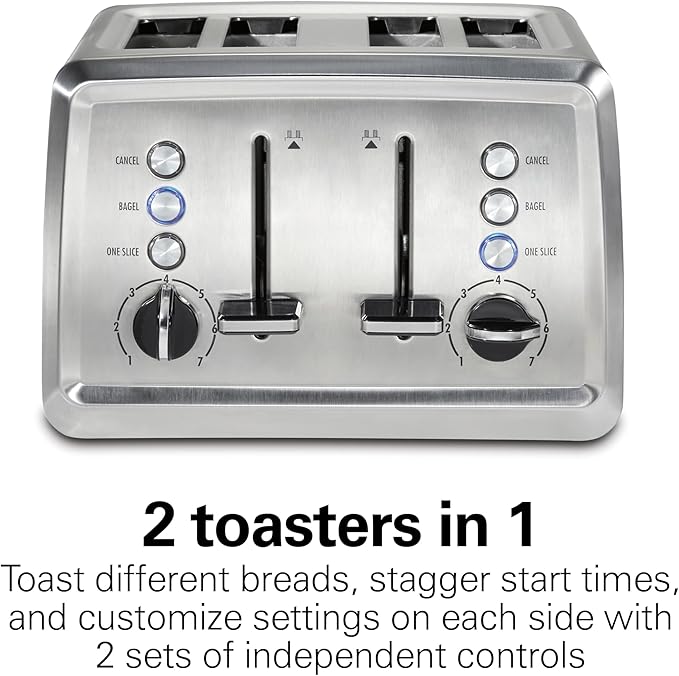 Hamilton Beach 4 Slice Toaster with Extra-Wide Slots, Bagel Setting, Toast Boost, Slide-Out Crumb Tray, Auto-Shutoff & Cancel Button, Stainless Steel (24798)