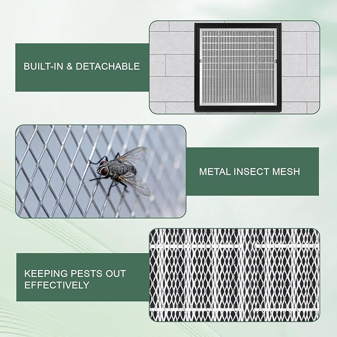 12"x12"Aluminum Gable Vent - Filter Screen for Removable,Vent Opening: 10" x 10"，Ideal for Attics and Sheds, Elevating Ventilation in Clean Spaces, Featuring a Refined Design