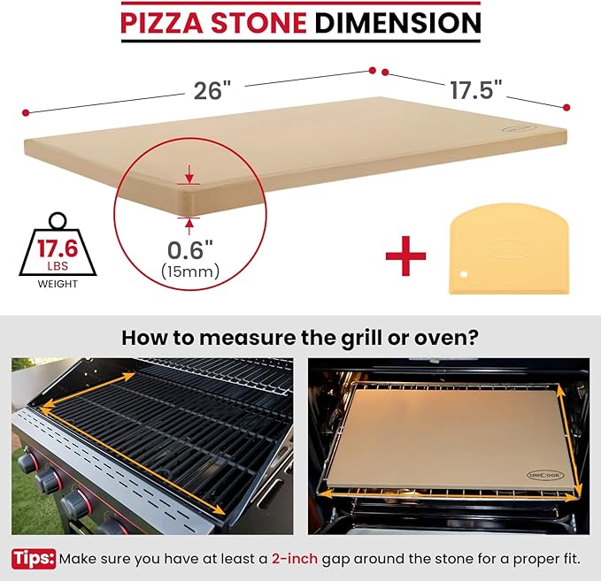 Unicook XX-Large Pizza Stone 26"x17.5"x0.6" for 36"/48" Home and Commercial Ovens, Rectangular Baking Stone, Ideal for Baking Crispy Pizzas, Bread and Cookies, Weighs 17.6 lbs, Does Not Fit 30"Ovens