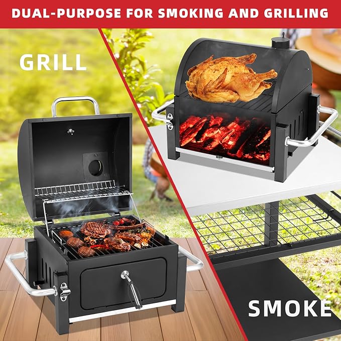 Portable Charcoal Grill with 314 Square Inch Cooking Area,Compact Tabletop Charcoal Grill with Warming Rack,Small BBQ Grill with Charcoal Tray for Outdoor Camping, Picnic