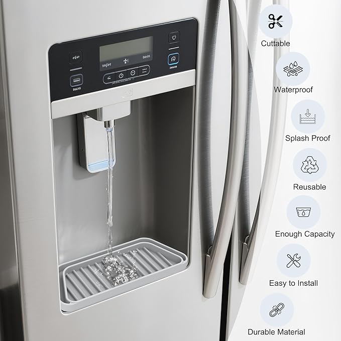 KindGa Refrigerator Drip Catcher Tray,Protector Ice and Water Dispenser Pan,Fridge Spills Water Pad Catch Basin for Drainage (Rectangular,Grey)