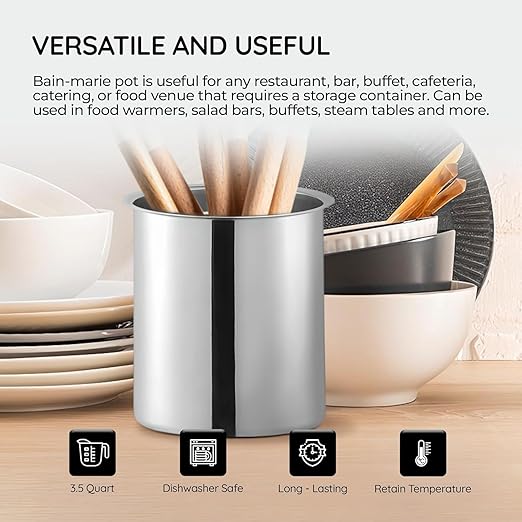 OCS Parts 6-Pack 3.5 Quart Bain Marie Pot | 7-3/4" x 5-11/16" Stainless Steel Pot for Warm or Cold Food, Sauces, Soups, or Organizing Cooking Utensils