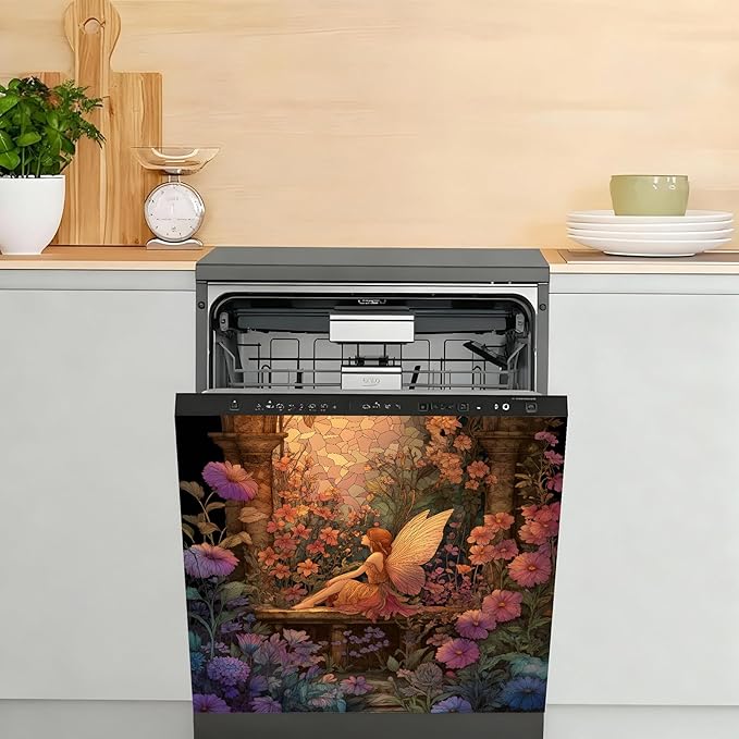 Dishwasher Magnet Cover, Creative Patterns Sticker, Dishwasher Magnetic Decoration, Refrigerator Protection Decoration, Elf, Kitchen Art Decoration 23x25.5 inches