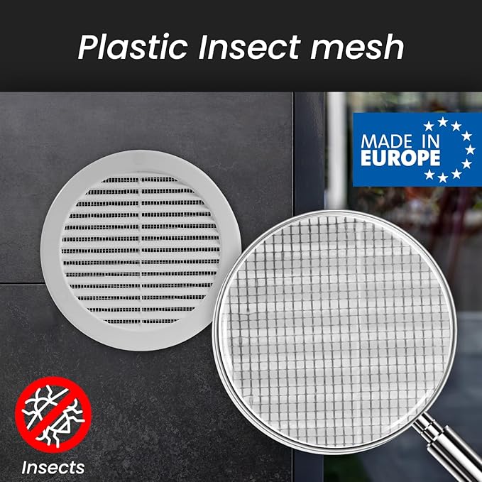 Repa Market 4 Inch (Opening) White Round Air Vent Cover - Pack of 2 Plastic Fresh Air Intake Vent - AC Cover with Nylon Mesh Screen - Wall, Ceiling HVAC Return Air Register - Modern Soffit Vents