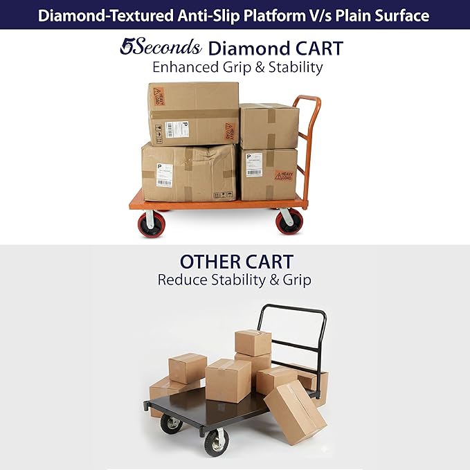 Platform Cart Industrial Dolly Cart 3300LB Heavy Duty 48” x 24” Platform Hand Truck Push Cart Super Heavy Duty Diamond Plate Commercial Flatbed Cart 8'' Moving Swivel Wheels (Orange)