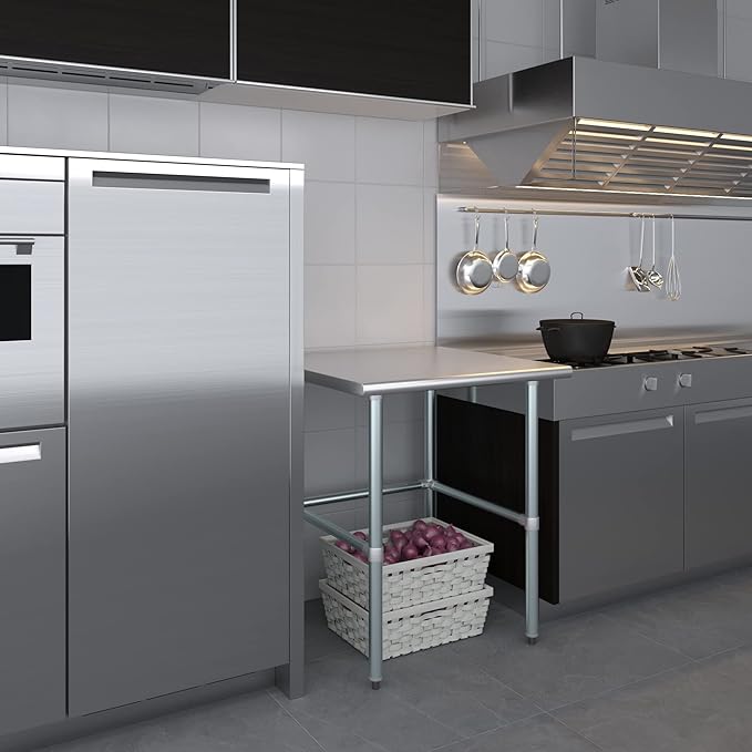 AmGood Stainless Steel Work Table Open Base | NSF Kitchen Island Food Prep | Laundry Garage Utility Bench (30" Long X 30" Deep)
