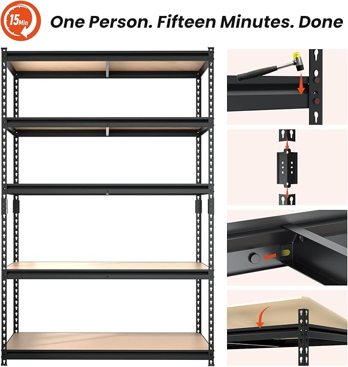 DYNALOAD 6000 Lbs Heavy Duty Garage Shelving, 5-Tier Adjustable Metal Storage Shelves, Boltless Steel Utility Rack for Garage Basement Warehouse, 48" W x 24" D x 72" H