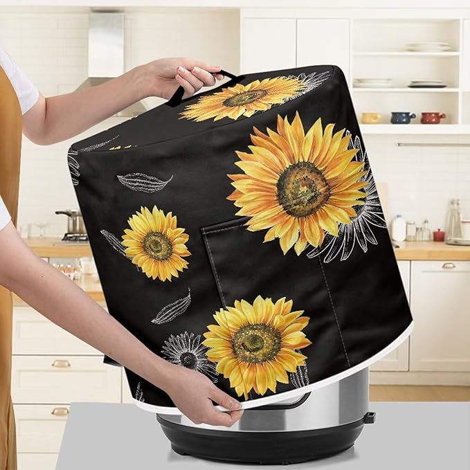 Sunflower Print Pressure Cooker Cover 3 qt,Kitchen Appliance Dust Cover Protective Cover with Pockets for Electric Pressure Cooker Air Fryer Rice Cooker Steamer