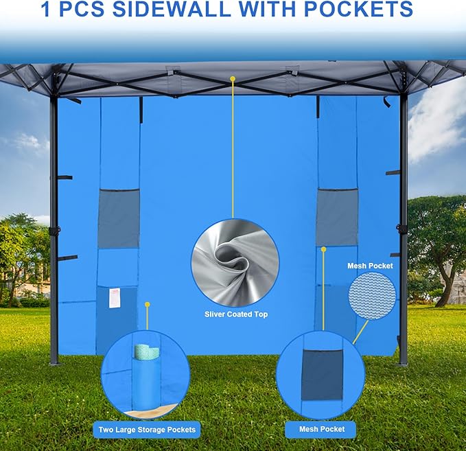 KAMPKEEPER 10x10 Easy Pop Up Canopy Tent with Sidewalls, Instant Outdoor Shade Shelter with Removable 10FT Sun Walls, Quick Setup Waterproof and UV-Resistant for Patio (Light Blue, 1 sidewall)