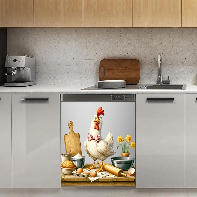 Rooster Funny Kitchen Dishwasher Magnet Cover for The Front Dishwasher Door Cover Panel Decals Magnetic Refrigerator Cover for Kitchen Farmhouse Home Decor 23 X 26 in