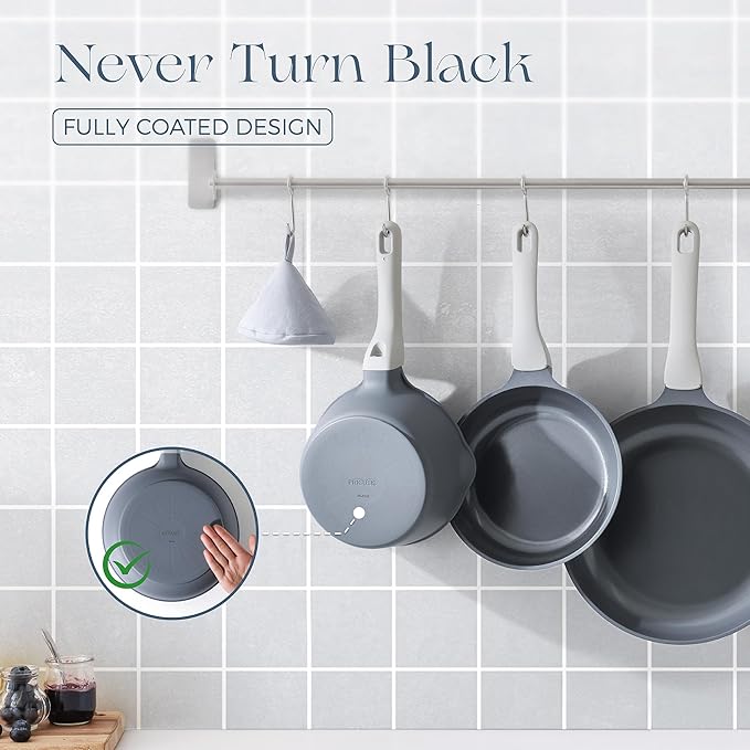 PRICUSIS 5Pcs Nonstick Ceramic Frying Pan Set, 8+10+12 Inch Induction Compatible with Stay Cool Handle, Fully Coated, 100% Dishwasher Safe, Healthy PTFE PFAS & PFOA Free Omelet Pans (Blueberry Gray