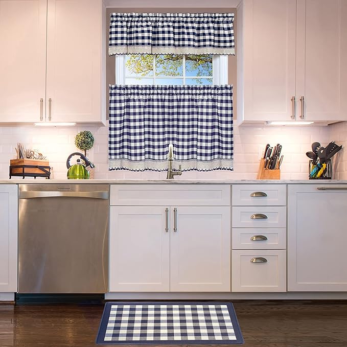 ACHIM Anti-Fatigue Floor Comfort Mat - 18 x 30 Inch (Buffalo Check Navy) - Waterproof Non-Slip Rug - Easy to Clean Cushioned Mat for Kitchen, Bathroom, Standing Desk & Office Home Decor