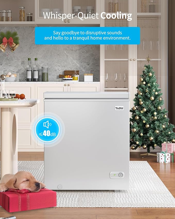 TABU 7.0 Cubic Feet Chest Freezer, Energy Saving Chest Deep Freezer with 7 Level Adjustable Thermostat, Top Opening Compact Freezer with Removable Storage Basket (White)