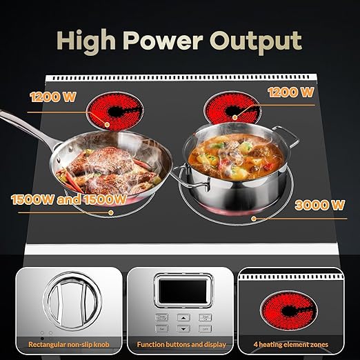 30-Inch Freestanding Electric Range with 4.8 Cu.Ft Convection Oven, 4 Powerful Burners, 6 Cooking Functions, Smooth Glass Cooktop, and Integrated Timer for Modern Kitchens