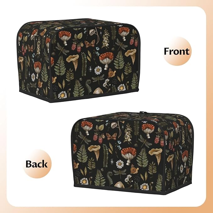Vintage Witch Leaves Plant Mushroom 2 Slice Toaster Cover, Waterproof Toaster Dust Cover Bread Maker Protective For Small Kitchen Appliance Dining Room Home Table Decor Gifts
