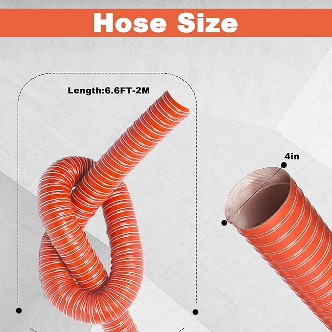 NOWBALL 4in Automotive Air Duct Hose, Length 2 Meter-6.6ft, 4" Silicone Flexible Cooling Ducting, 101mm High Heat Brake Exhaust Hose for Car, Garage, Dryer Air System