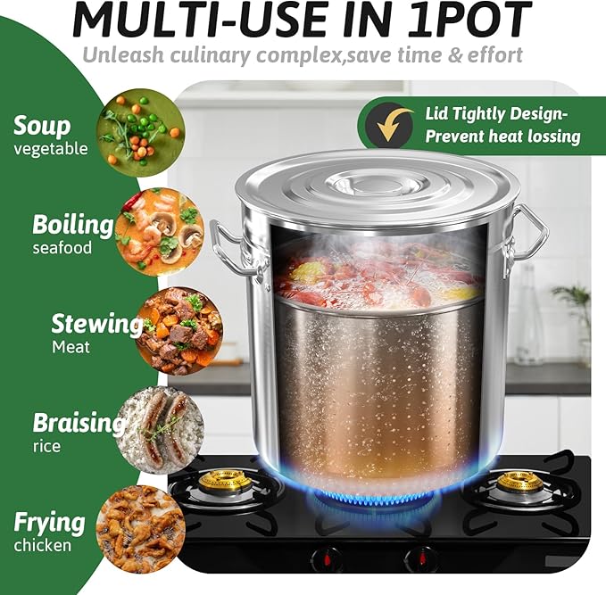 53-Quart Stainless Steel Seafood Boil Pot with Lid,Crab, Lobster, Shrimp Boil Stock with Strainer, Turkey Fryer Pot, Stock Boiler Deep,Fried Cooker for Commercial Outdoors