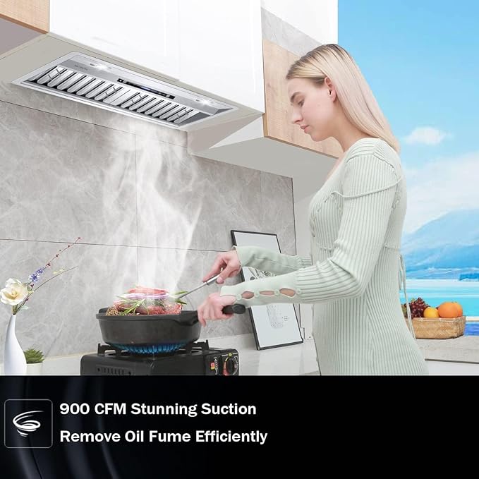 MCBON Range Hood Insert 36 Inch, 900 CFM Insert Range Hood, Touch Control Range Hood Insert, Remote & Gesture Sensing Vent Hood Insert, 4-Speed Hood Range Insert, Stainless Steel Range Hood, AE88-36