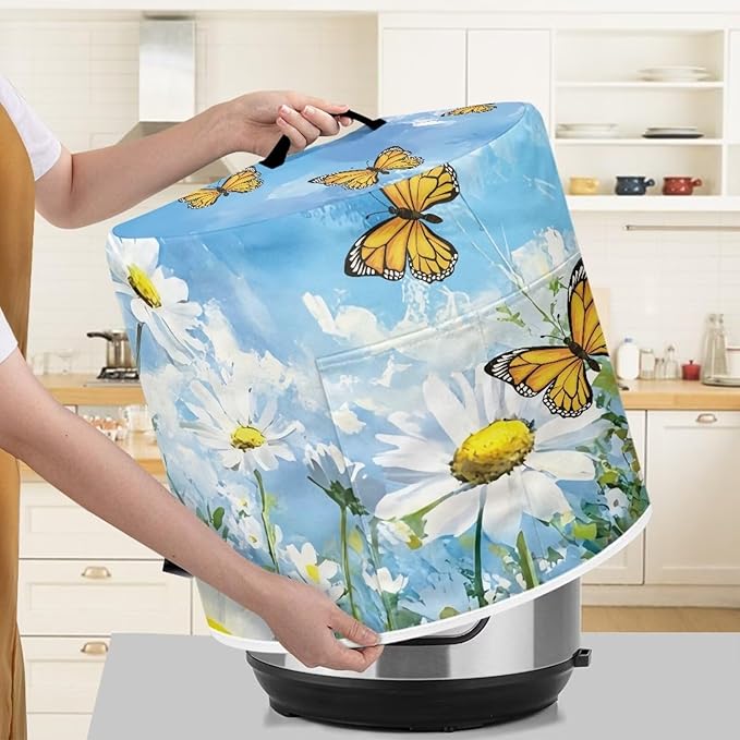 Daisy Butterfly Dust Cover Instant Pot and Extra Accessories Dust Proof Easy to Clean Pressure Cooker Cover Electric Appliance Cover Air Fryer Accessories with Storage Pocket Size M