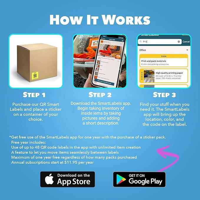 Smart Labels QR Code Stickers Pack of 48 (Modern) Made in USA - QR Code Labels for Storage & Inventory Tracking, Storage Unit Organization, App Stickers for Inventory Organization & Moving Supplies