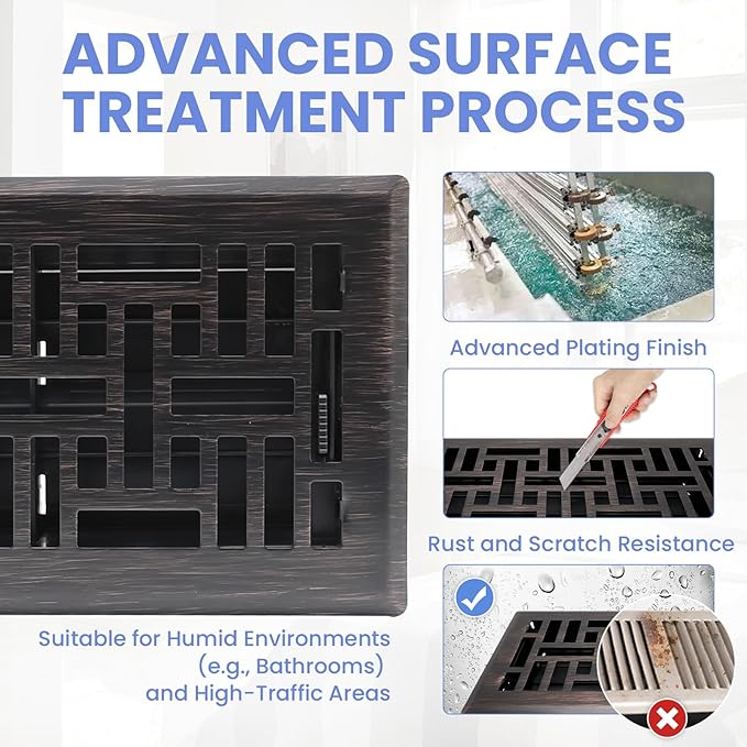 4x8 Inches Heavy Duty Walkable Floor Register Easy Adjust Air Supply Lever Floor Vents - Seattle Design - Vent Cover for Home Floor - Oil Rubbed Bronze