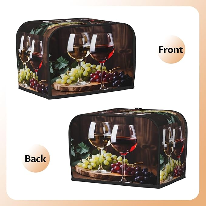 Toaster Cover 2 Slice Red Wine Glass Grapes Waterproof Appliance Cover with Hang Loop Bread Baker Toaster Cover for Kitchen