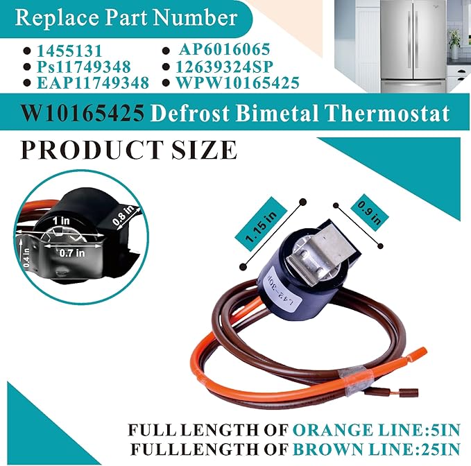 Upgraded W10165425 Defrost Bimetal Thermostat Replacement Compatible with Whirl-Pool EB9FVH series, May-tag, Ken-More, Replaces 1455131, AP6016065, PS11749348, EAP11749348, 12639324SP, WPW10165425
