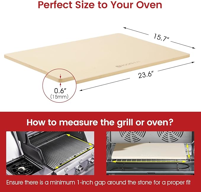 Pizza Stone, Rectangular Extra Large 23.6" x 15.8" x 0.6" Pizza Stones for Oven Grill BBQ, Industrial Commercial Heavy Duty Cordierite Baking Stone for Pizza Bread, Outdoor Pizza Accessories
