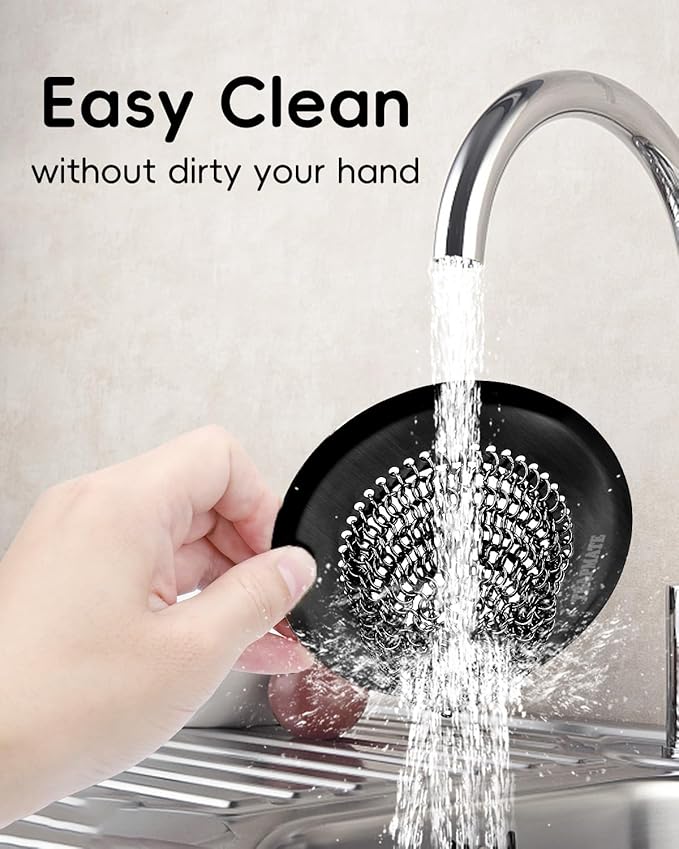 TRAPMATE Sink Drain Strainer, Reversible Chain Mesh Kitchen Sink Drain Strainer, Easy Clean 304 Stainless Steel Sink Strainer for Food Catcher Garbage Disposal, Black
