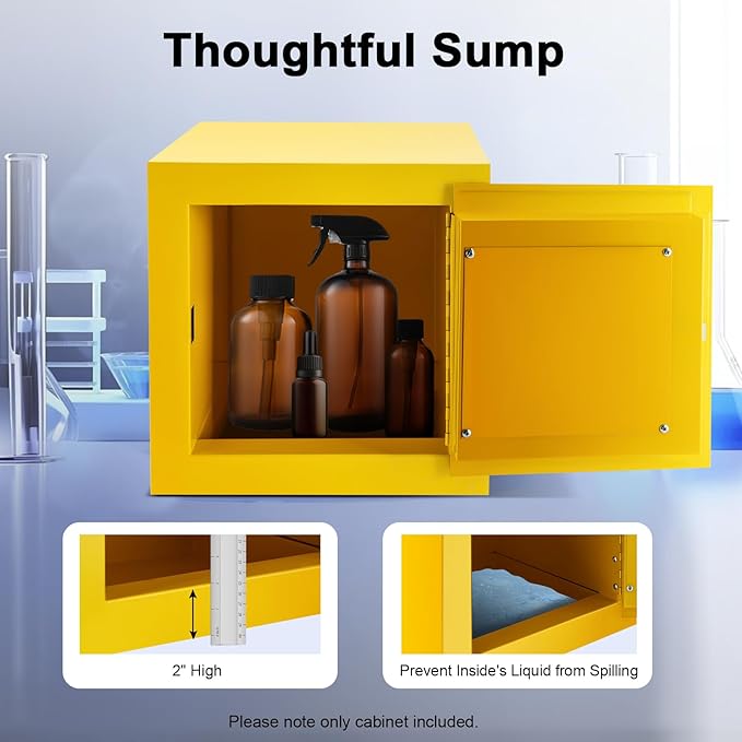 13x13x13in Flammable Liquid Storage Cabinet, Lockable Chemical Fireproof Cabinet, Explosion Proof Hazardous Storage Cabinets, Industrial Safety Cabinet for Commercial Home, 2 Gallon