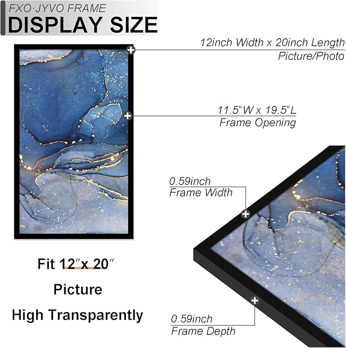 12x20 Picture Frame Set of 6, Black Frame for 12 x 20 Inch Picture Poster Photo, Light Weight and High Transparent 12 by 20 Frame for Wall - 6 Pack/Black/12 x20