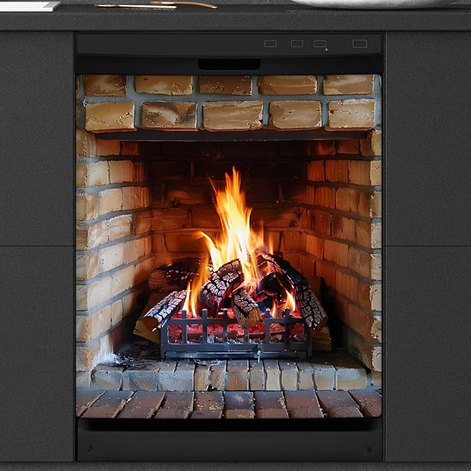 Christmas Xmas Dishwasher Magnet Cover Christmas Fire Fireplace Dishwasher Decorative Cover Front Dishwasher Door Cover Reuseable Dishwasher Cover Panel Kitchen Refrigerator Home Appliances 23" X 26"