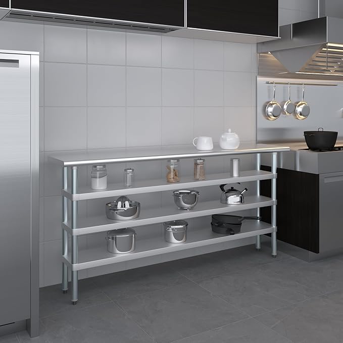 14 in. x 72 in. Stainless Steel Work Table with Three Bottom Shelves | NSF Kitchen Prep Table | Utitly Metal Table