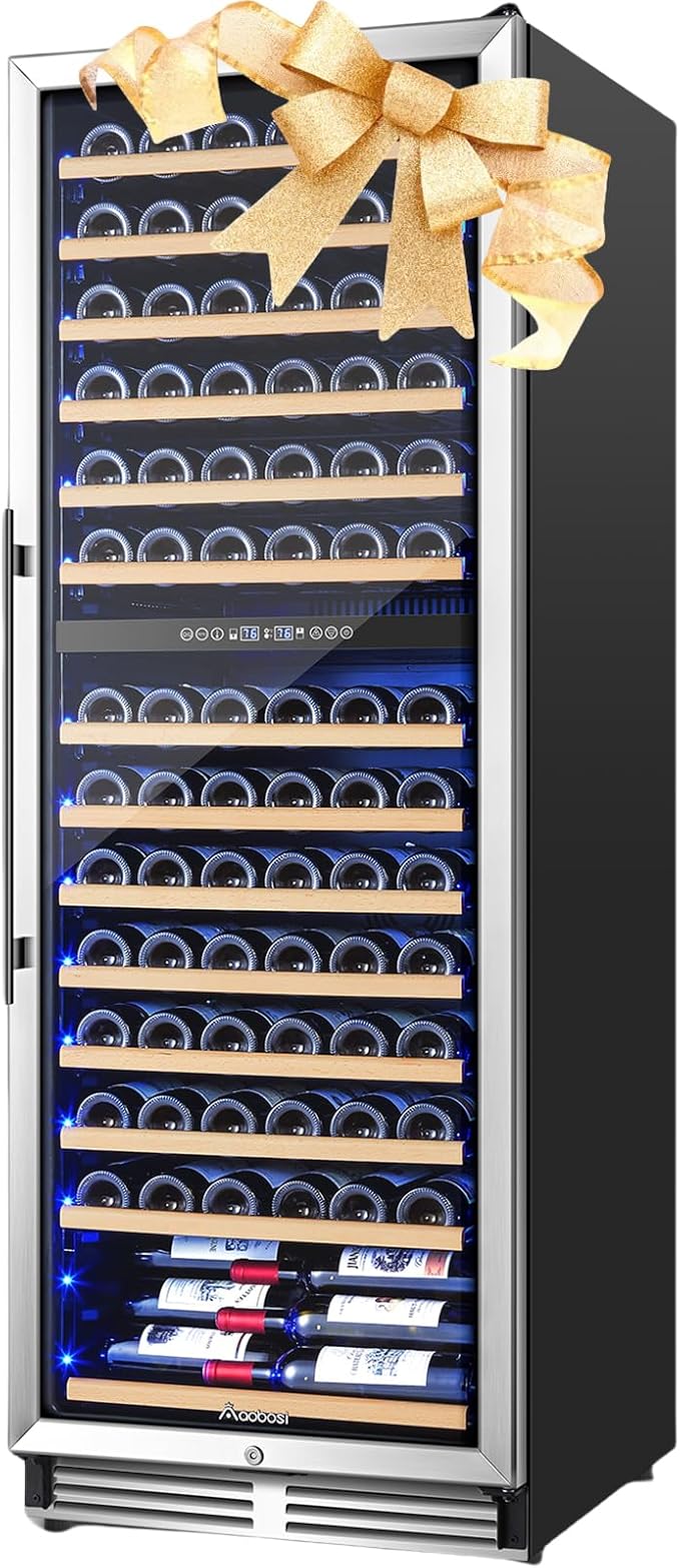 AAOBOSI 24 Inch Dual Zone Wine Fridge, 154 Bottles Wine Cooler Refrigerator，40-65°F Wine Refrigerator with 2 Glass Door，Built-in or Freestanding Fridge for Restaurant, Club, Lounge