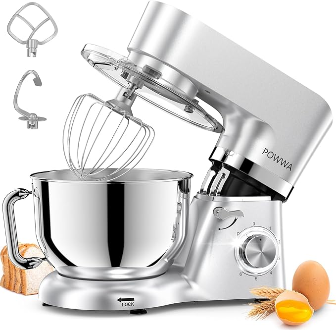 7.5 Quart Electric Mixer, 6+1 Speed 660W Tilt-Head Kitchen Food Mixers with Whisk, Dough Hook, Mixing Beater & Splash Guard for Baking, Cake, Cookie (Silver)