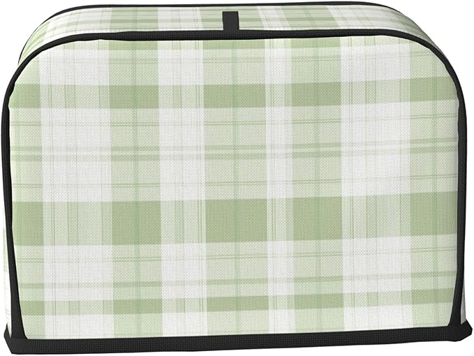 2 Slice Toaster Cover for Kitchen Pastel Green Buffalo Plaid Waterproof and Dustproof Toaster Dust Cover with Side Pockets Decorative Universal Cover for Wide Slot Toasters and Small Appliances