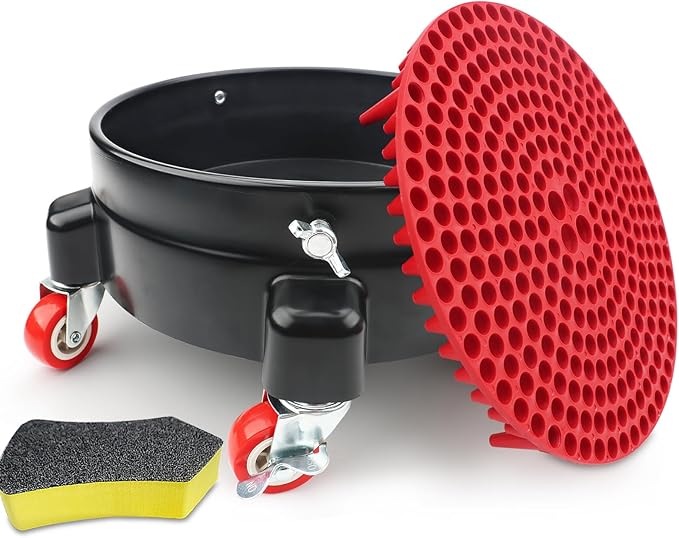 Bucket Dolly 5 Gallon with Wheels,360°Rolling Car Wash Buckets Dolly for 2.5 to 5 Gallon Buckets with Bucket Insert,Cleaning Brush,Supports Up to 300 lbs