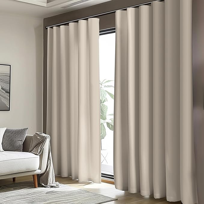 Room Divider Blackout Curtain Track Curtains Wall Dividers Panels Screen for Living Rooms Bedroom Office Privacy Partition Separation, W150 × L84 Inch,1 Panel, Beige