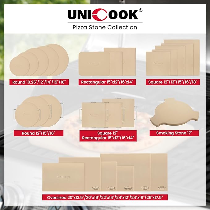 Unicook Extra Large Pizza Stone 24" x 12" x 0.6" for 36"/48" Ovens, Rectangular Baking Stone, Ideal for Baking Crispy Pizzas, Bread and Cookies, Weighs 11.3 lbs, Does Not Fit 30" Compact Ovens