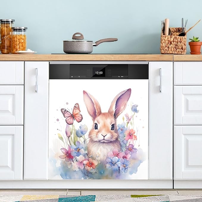 Dishwasher Magnet Cover, Easter Bunny Magnet Sticker Fridge Panel Decal for Home Kitchen Decor, 23x26 in