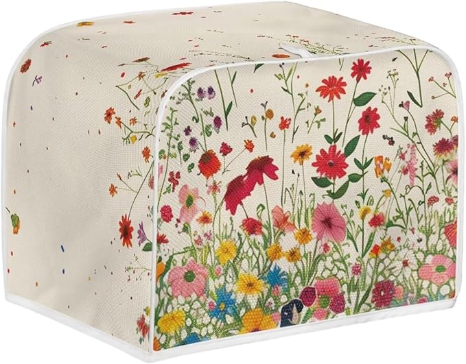 Flower Field Print Toaster Cover Washable 2 Slice Bread Maker Protector Oven Dust Cover for Small Kitchen Appliances Anti Fingerprint