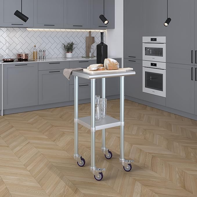 AmGood 20" Long x 20" Deep Stainless Steel Table with Casters
