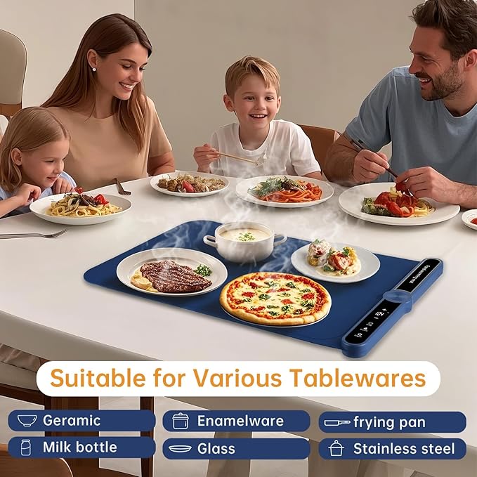 Food Warming Mat - Fast Heating Silicone Electric Warming Tray with 9 Level Temperature, Raised Feet Protects Table, Roll Up Buffet Hot Plates Heat Pad, Portable Food Warmer for Parties Home Travel