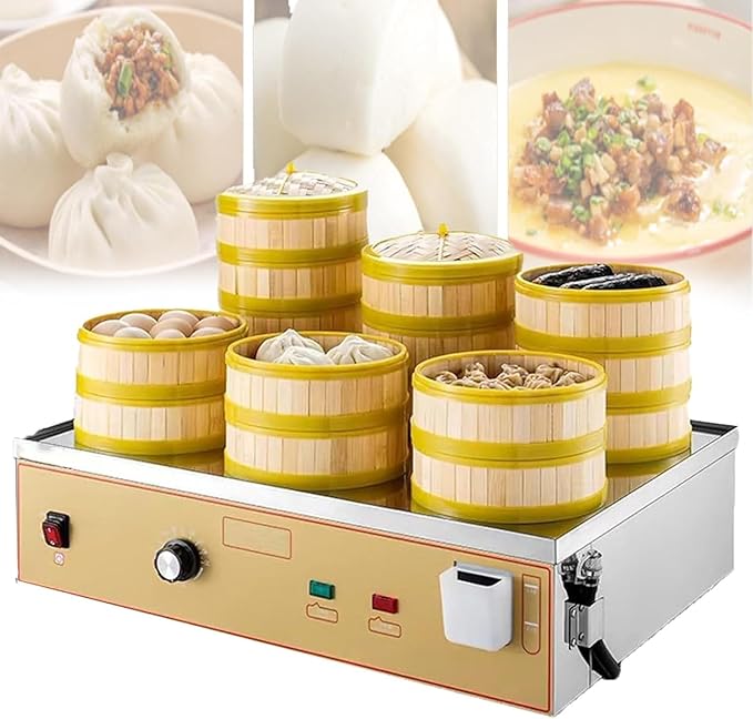 Commercial Electric Dim Sum Steamer,Two/Four/Six-Hole Electric Steamer,with Dry Burning Alarm + Independent Water Supply,for Cooking 6Holes
