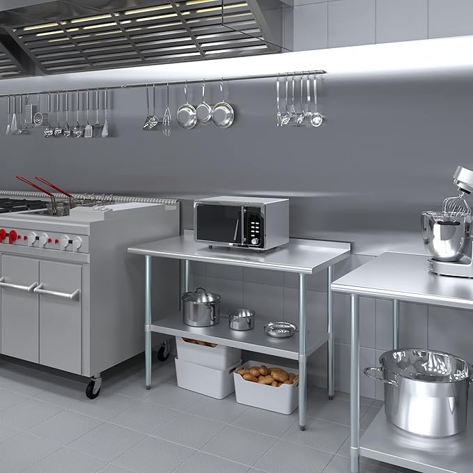 AmGood 48" Long x 24" Deep Stainless Steel Work Table with 1.5" Backsplash | Metal Kitchen Food Prep Table | NSF