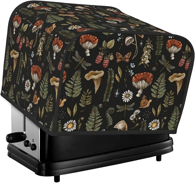 Vintage Witch Leaves Plant Mushroom 4 Slice Toaster Cover, Waterproof Toaster Dust Cover Bread Maker Protective For Small Kitchen Appliance Dining Room Table Home Decor Gifts