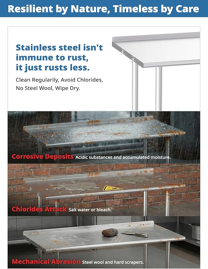 Stainless Steel Prep Table for Work, 24 * 48 Inch, High Load Bearing with Undershelf for Outdoor, Restaurants, Workshops, Kitchens, Garages and Gardens
