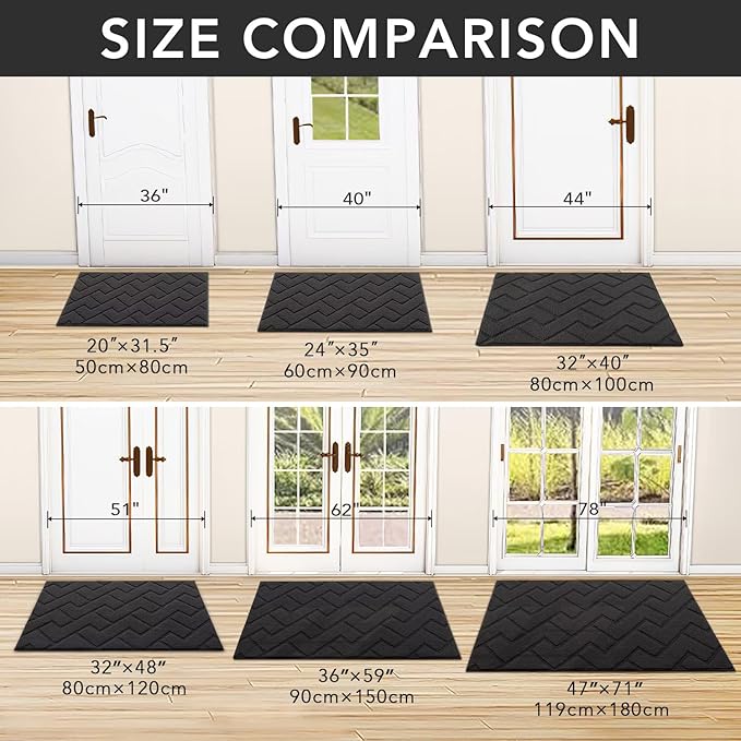 hicorfe Dirt Trapper Indoor Doormat,20"x59" Welcome Door mat,Non Slip Backing Washable Door Mats,Absorbent and Resistant Low-Profile Entrance Inside Floor Mat for Front Back Door,Entryway (Charcoal)